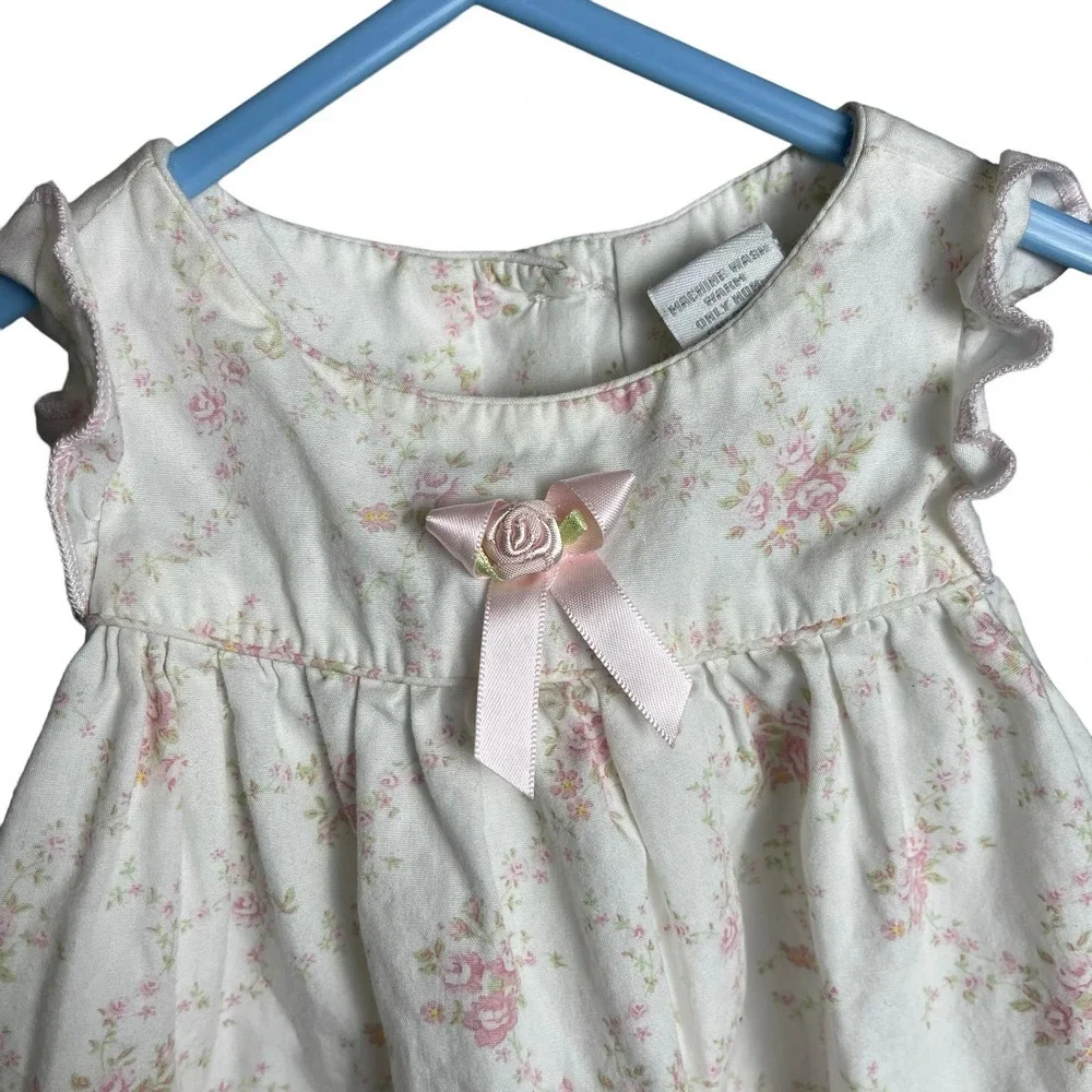 Piper & Posie Infant Baby Girl White and Pink Floral Dress Size 3M